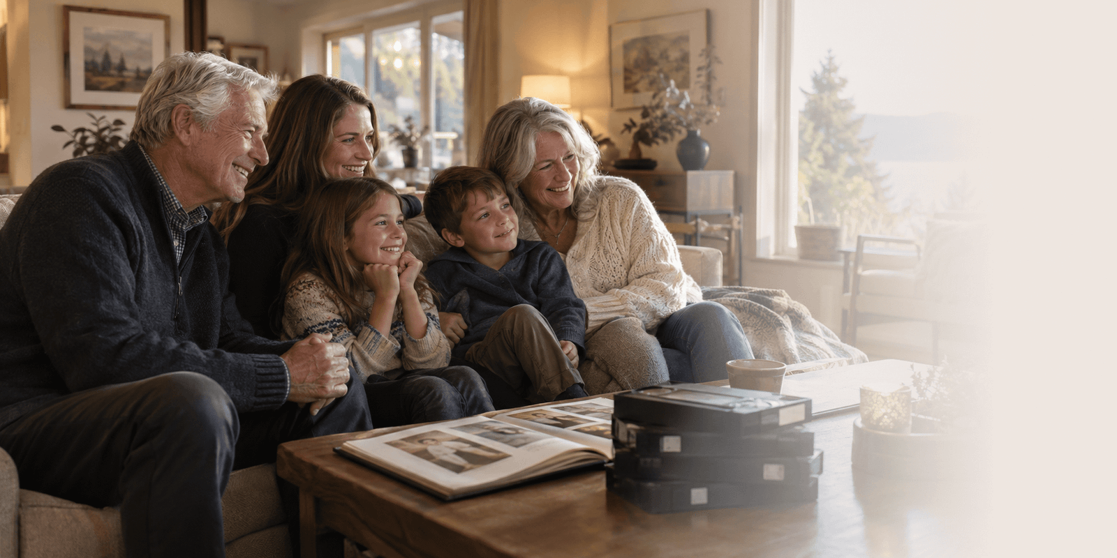 A family gathered together to enjoy their memories